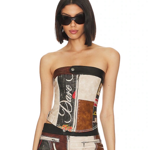 Jaded London Daytona Faux Vegan Leather Strapless Top Zip Sz 6 - Picture 1 of 5